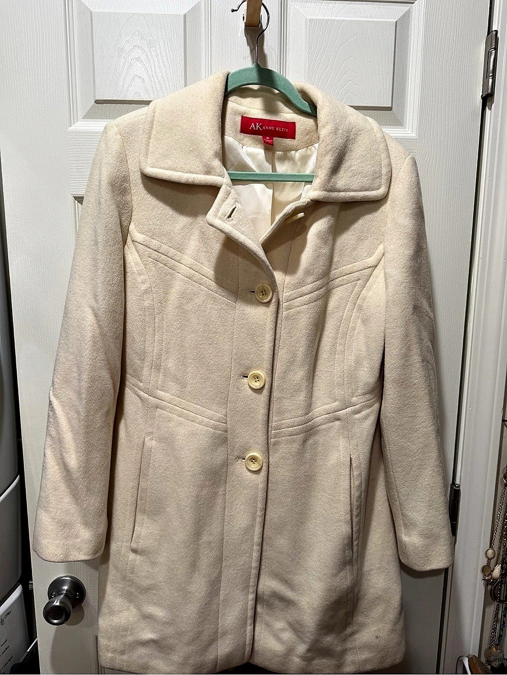 Anne Klein Women's Cream Button-Front Pea Coat Like New